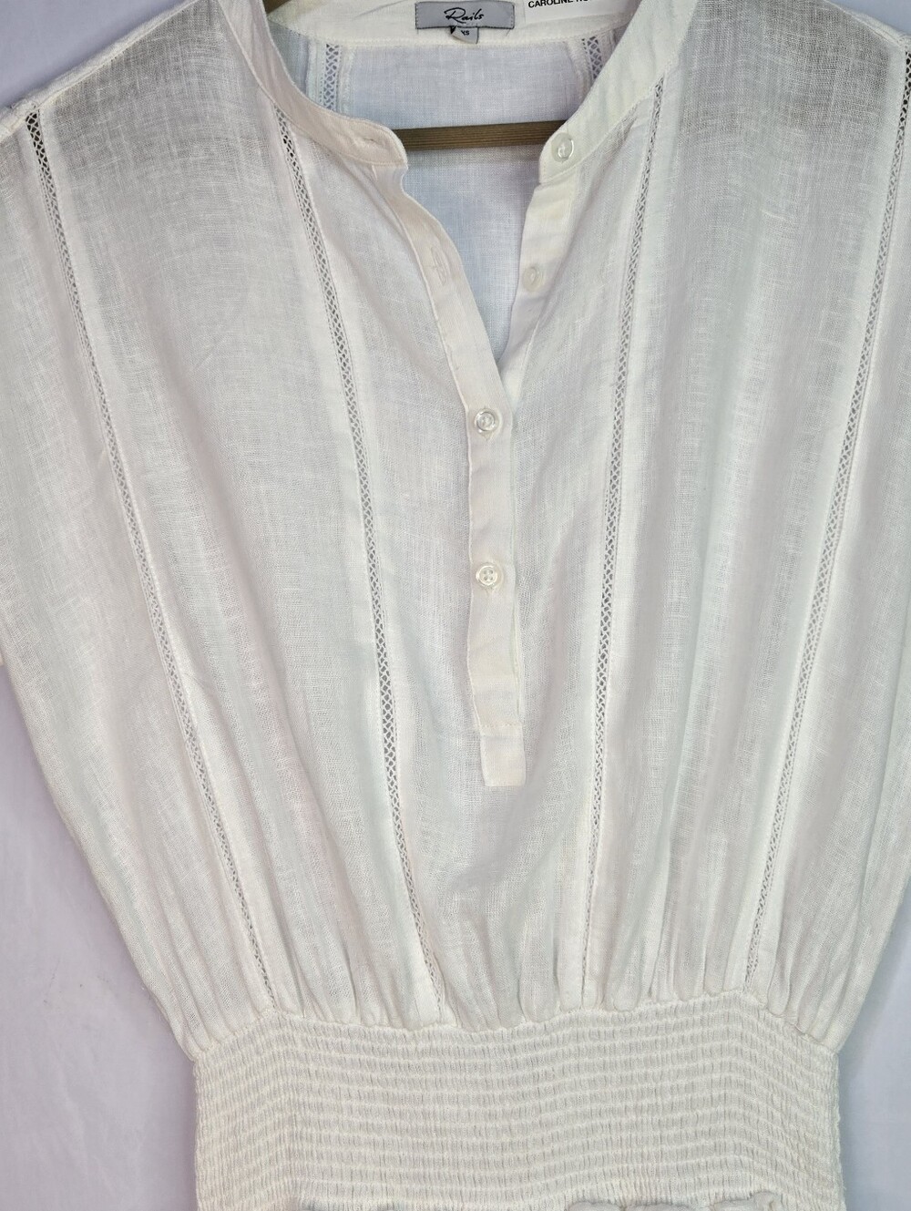RAILS Size XS Lightweight Crisp White Smocked Waist Tiered Linen Blend Dress - Picture 4 of 12